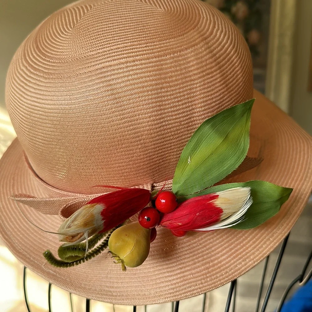 ADOLFO 11 vintage coral hat with fruit bow. This is not a new hat
